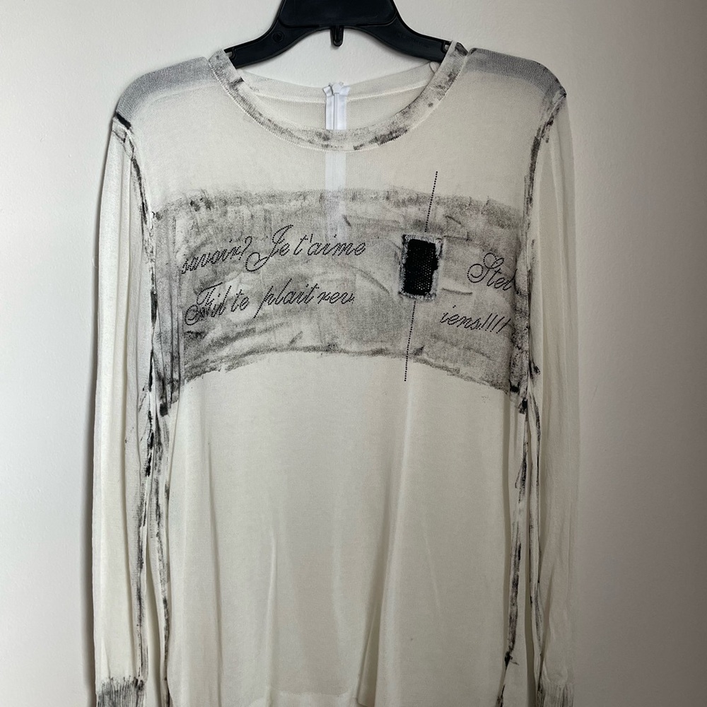 Women's Cream Graphic Sweater medium, zipper added. Fine knit